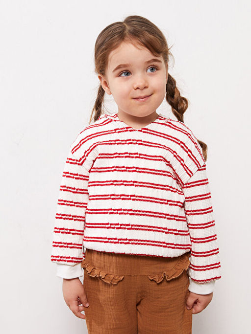Uzun Kollu ?izgili K?z Bebek Hoodie