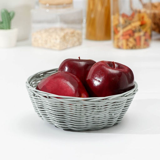 Корзинка для фруктов и хлеба Доляна «Плуг», 18×18×6 см, пластик, плетёная, серая