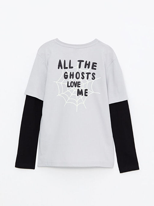 Bisiklet Yaka Bask?l? Uzun Kollu Pamuklu Erkek ?ocuk Ti??rt - Waikiki фото 2