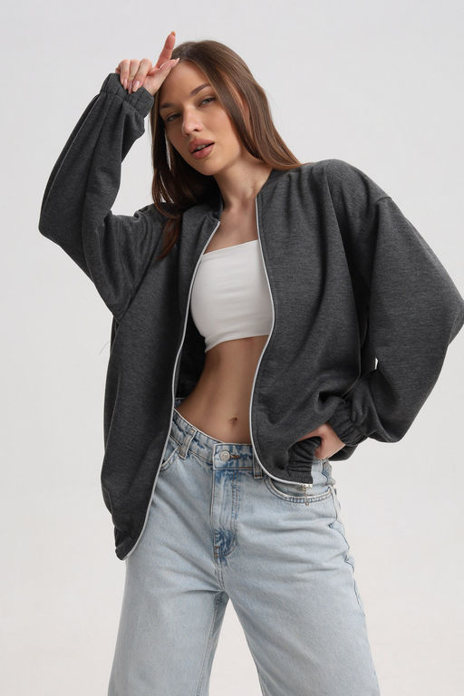 Бомбер из коттон фита антрацит меланж макси