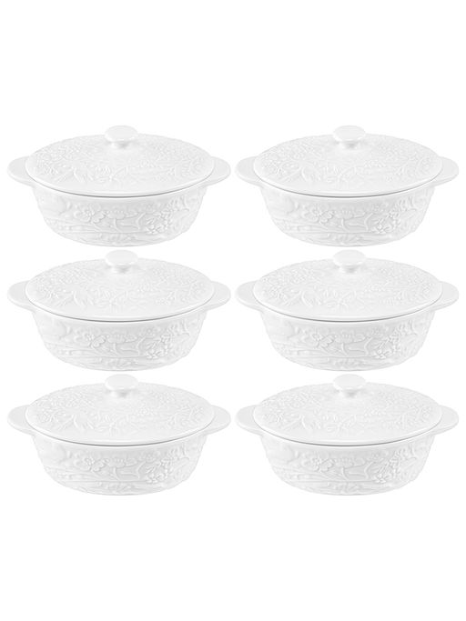 Набор 6 жюльенниц-кокотниц 250 мл 16*10*8 см Райский сад с крышками, фарфор - Elan gallery фото 4