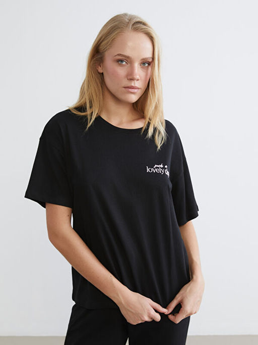 Bisiklet Yaka Nak??l? Kad?n Pijama Tak?m?