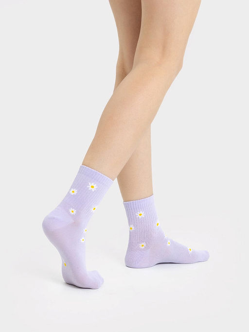 Цена за 5 пар! Носки женские фиолетовые с рисунком в виде ромашек - Mark formelle фото 2