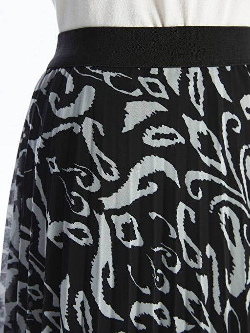 Beli Lastikli Desenli Pileli Kad?n Etek