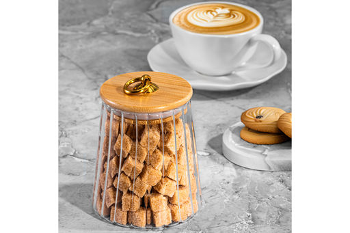 Банка стеклянная 650 мл 10*10*13 см с деревянной крышкой с силиконовым уплотнителем