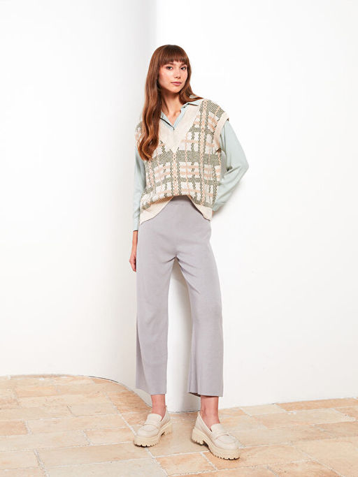 Kad?n Beli Lastikli D?z Triko Pantolon