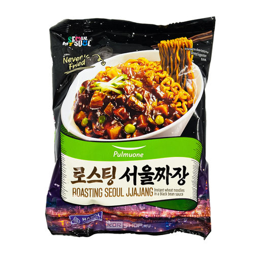 Лапша б/п Чачжан тушеная по-сеульски с соусом из черных бобов Roasting Seoul Jjajang Pulmuone, Корея, 99 г Акция