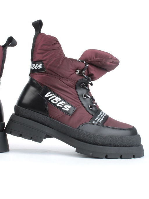 02-FAS21-2Z VINOUS/BLACK Дутики женские (искусственная кожа, плащевая ткань, шерсть)