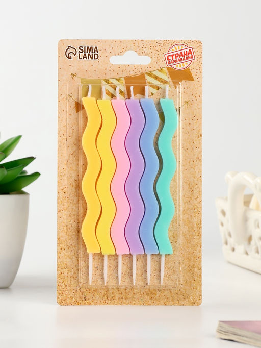 Цена за 2 шт. Свечи для торта Волна, 6 шт., разноцветные - Страна карнавалия фото 2