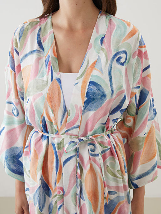 ?al Yaka Desenli Oversize Kad?n Kimono