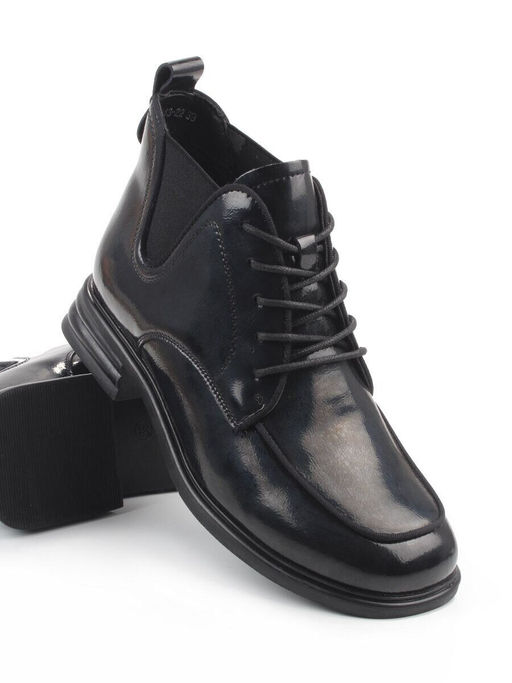 01-M43-22 BLACK Ботинки демисезонные женские (натуральная кожа, байка)