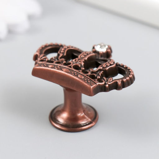 Ручка для шкатулки металл «Корона», страза, состаренная медь, 4.5×3.2×2.6 см