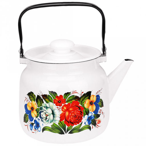 "Татьяна" Чайник эмалированный 3,5л, д19,4см, h16,2см, s0,08мм, двойной слой эмалевого покрытия, металлическая крышка, металлическая подвижная ручка (Россия)