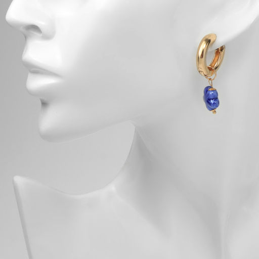 Серьги со съёмным элементом Трансформер цветок, цвет бело-синий в золоте - Qf фото 4