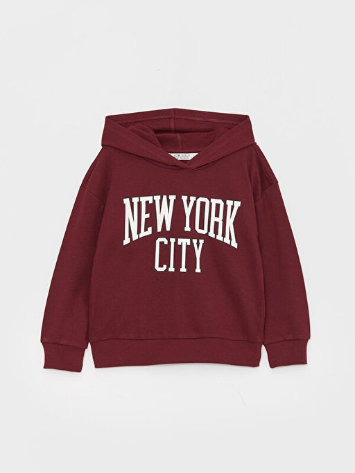 Bask?l? Uzun Kollu K?z ?ocuk Hoodie ve E?ofman Alt? - Waikiki фото 2