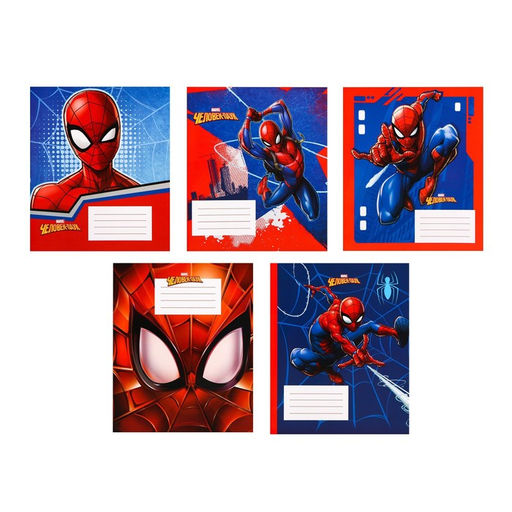 Цена за 20 шт. Тетрадь в клетку 12 листов, 5 видов МИКС, обложка мелованный картон, Человек-паук - Marvel фото 3