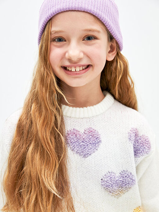 Bisiklet Yaka Desenli Uzun Kollu K?z ?ocuk Triko Kazak - Waikiki фото 3