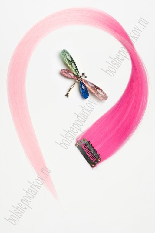 Прядь волос двухцветная на заколке (6 шт) SF-3045, розовый/св.-розовый