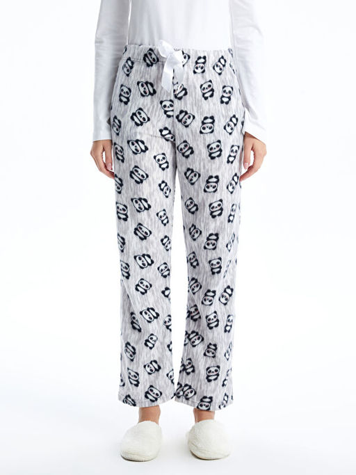 Beli Lastikli Bask?l? Kad?n Polar Pijama Alt?