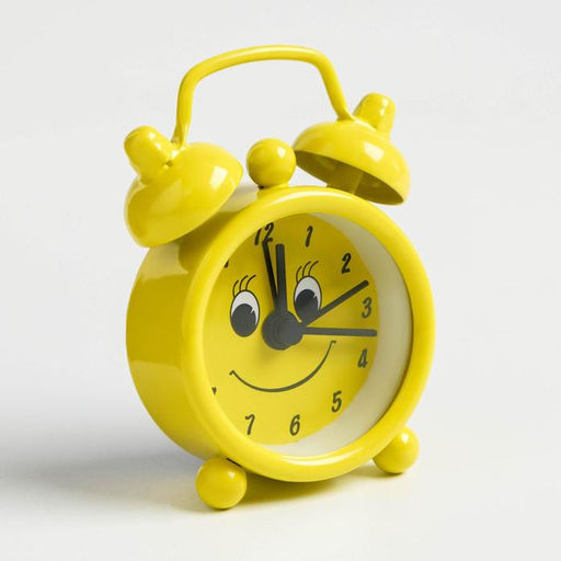 Будильник «Смайлик», дискретный ход, d=4 см, 6×4.5 см, жёлтые