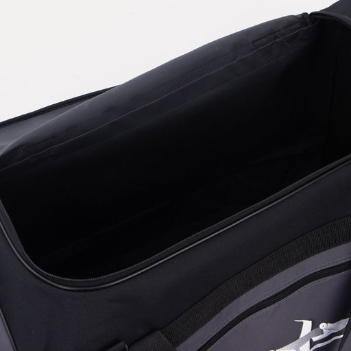 Сумка дорожная на молнии, 3 наружных кармана, длинный ремень, чёрная, серая