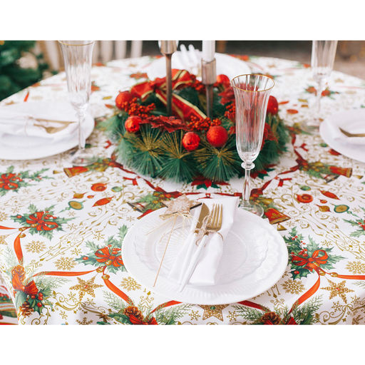 Скатерть новогодняя Этель Новогодние игрушки d=220см +/-3см с ГВМО, хл100%  фото 7