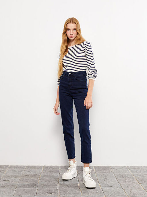 Kad?n Mom Fit D?z Jean Pantolon