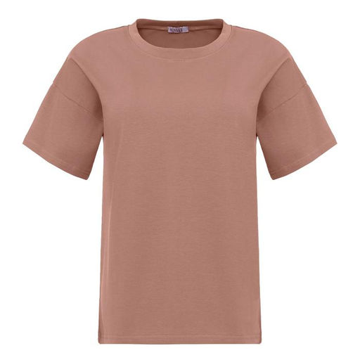 Футболка однотонная женская MINAKU: Basic line, коричневая, размер 42