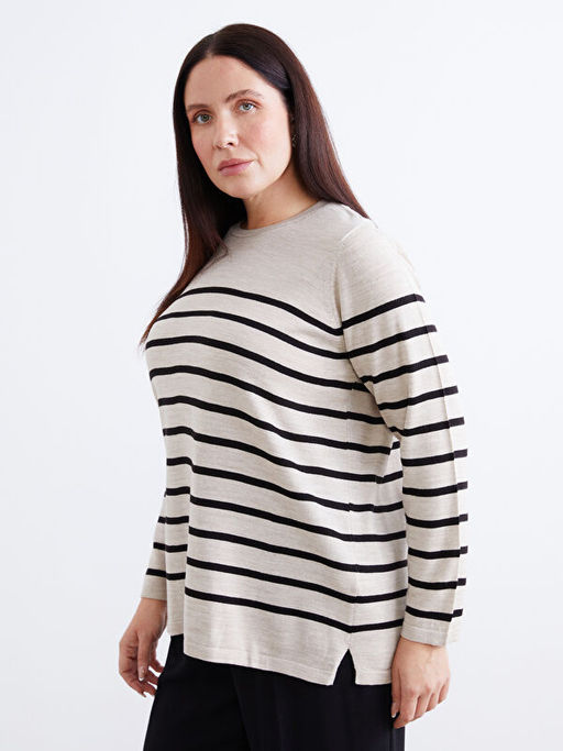 Bisiklet Yaka ?izgili Kad?n Triko Kazak