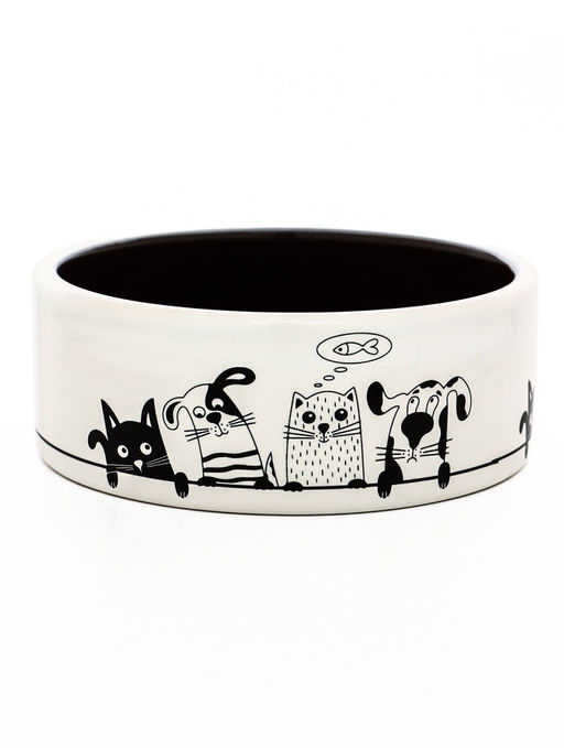 Миска керамическая Весёлые котики 300 мл - 12.512.54.5 см, чёрная/белая - Пижон фото 3