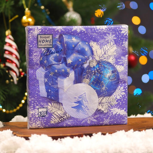 Цена за 2 шт. Салфетки бумажные Home Collection «Новогодня композиция синяя», 3 слоя, 33х33 см, 20 шт
