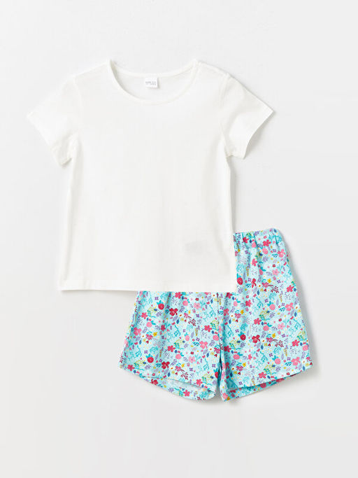 Bisiklet Yaka Bask?l? K?sa Kollu K?z ?ocuk Ti??rt ve ?ort