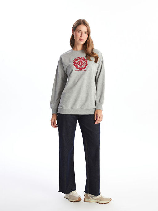 Bisiklet Yaka Bask?l? Kad?n Sweatshirt Tunik