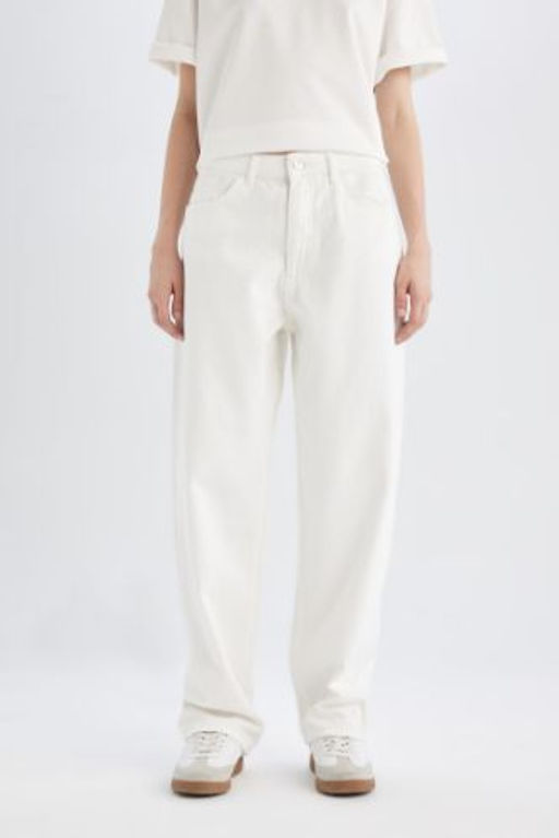 Baggy Fit Yuksek Bel Uzun Jean Pantolon