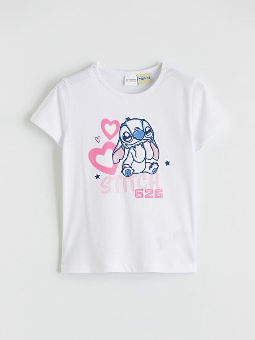 Stitch Bask?l? K?z ?ocuk ?ortlu Pijama Tak?m?