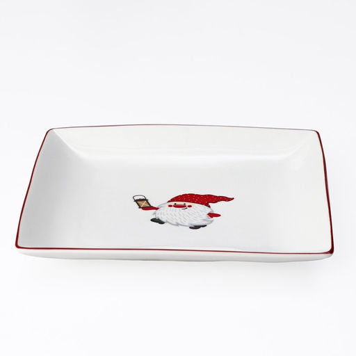 Блюдо фарфоровое сервировочное Доляна Праздничный переполох. Гном Бим, d=20,5 см, цвет белый  фото 2