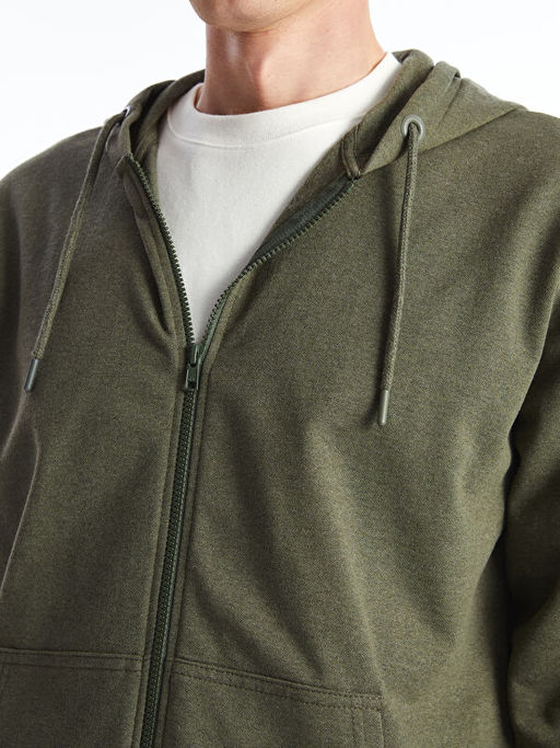 Kap??onlu Uzun Kollu Erkek Fermuarl? Sweatshirt
