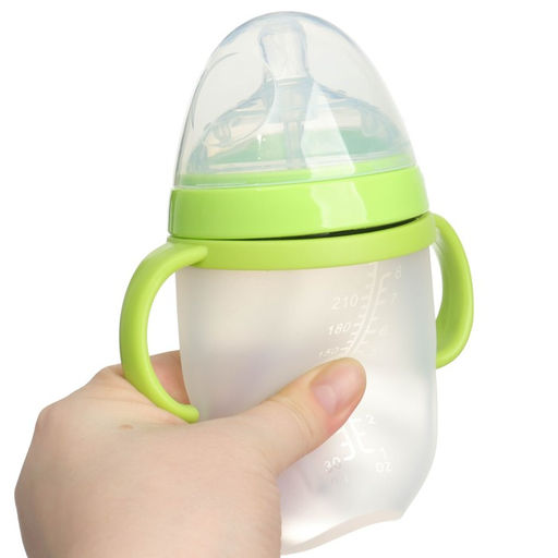 Бутылочка для кормления M&B, широкое горло Ø70 мм, от 6 мес, 250 мл, с ручками, силиконовая колба, зеленый