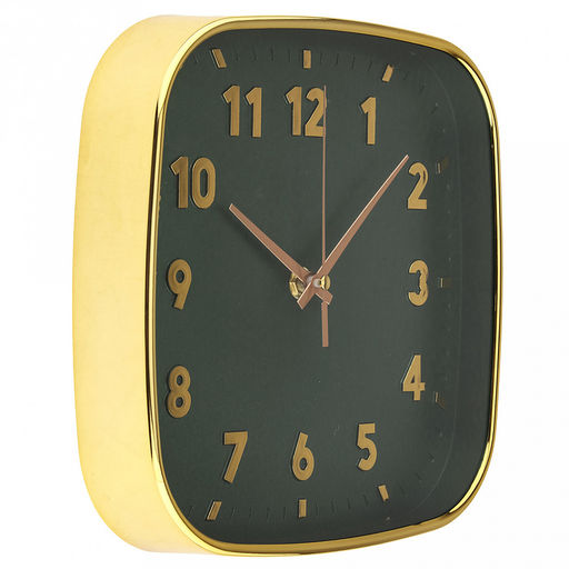 Часы настенные "Эдем" 21,3х21,3х4см, мягкий ход, циферблат зеленый; цифры арабские, золотой; корпус пластик, золотой; в коробке (Китай)