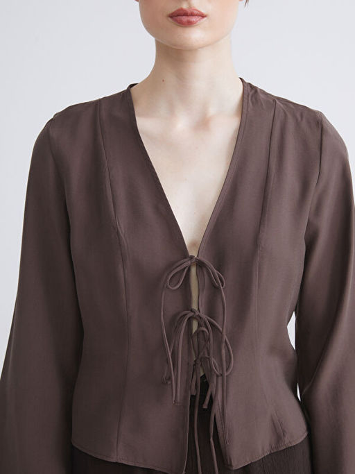 V Yaka Modal Kar???ml? Ba?lamal? Bluz