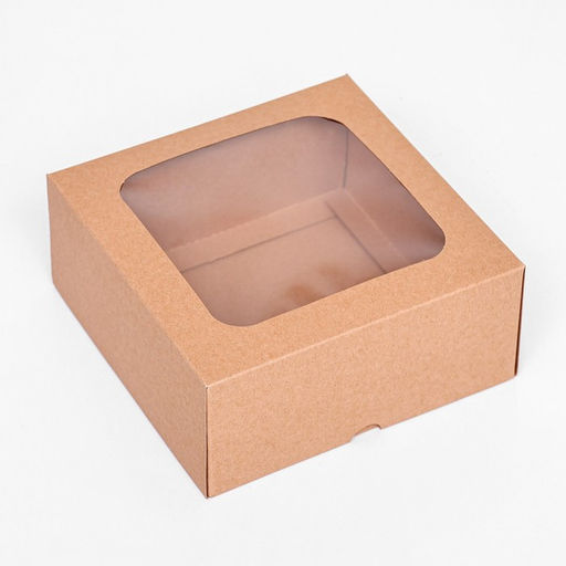 Цена за 5 шт. Коробка складная, крышка-дно, с окном, крафт, 15 х 15 х 6,5 см,
