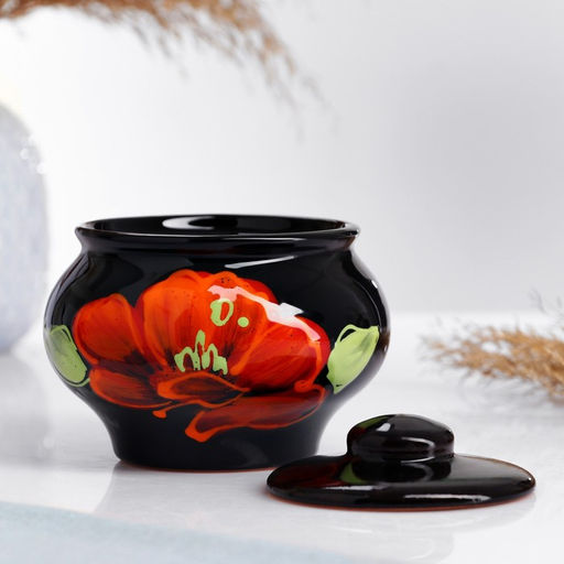 Горшочек для запекания Псковский гончар «Русский», керамика, 330 мл, мак на чёрном