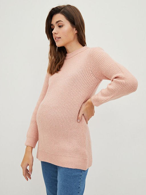 Bisiklet Yaka D?z Uzun Kollu Hamile Triko Kazak