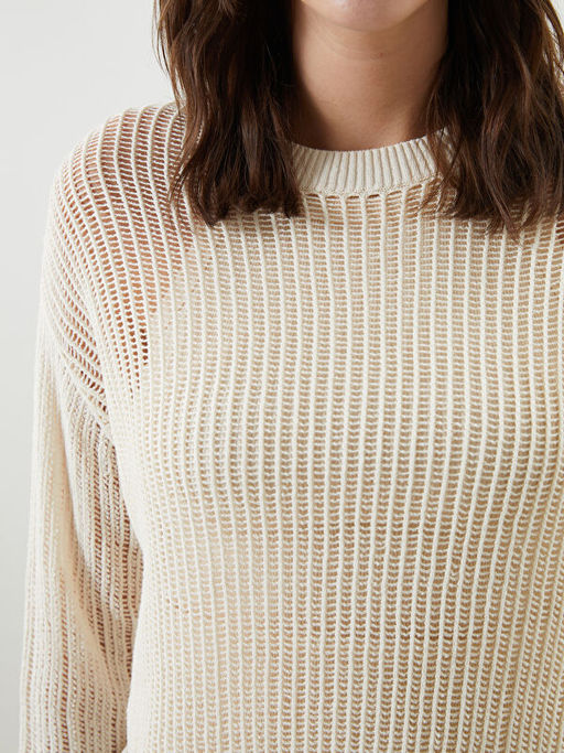 Bisiklet Yaka Ajurlu Oversize Kad?n Triko Kazak