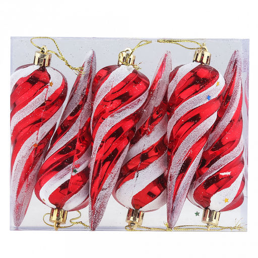 Елочная игрушка фигурка "Сосулька" h13см, витая, пластик, красный, набор 6шт (Россия)