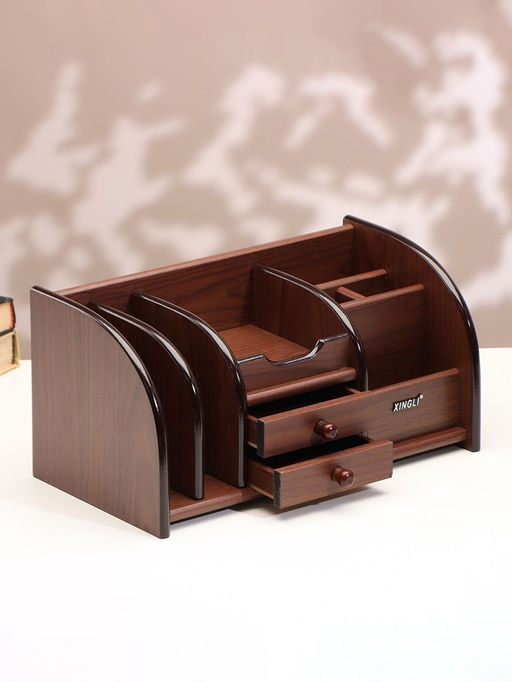 Органайзер 7 секций, 2 выдвижных ящика, серия Орех с кантом темным, 16×30×15 см