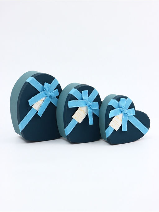 Набор подарочных коробок сердце 3 в 1, синий с бантом, 22?20?9; 18.5?17?7.5; 16?14?6 см