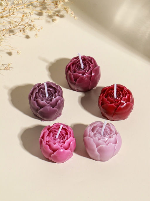 Набор свечей декоративных Пионы, 5 шт. 3.5?3.5?2.5 см, розово-фиолетовые, 6.5?22.5?3.5 см