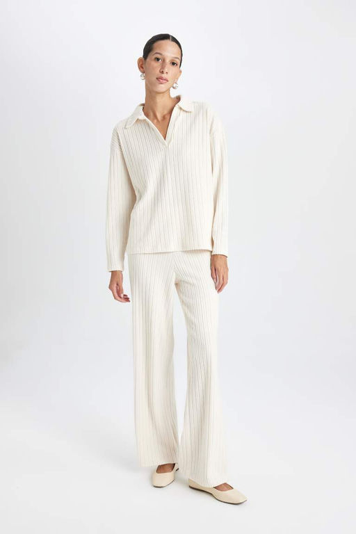 Спортивные штаны на камзоле в рубчик с нормальной талией - Defacto фото 2