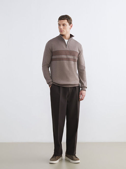 Dik Yaka ?izgili Erkek Triko Kazak